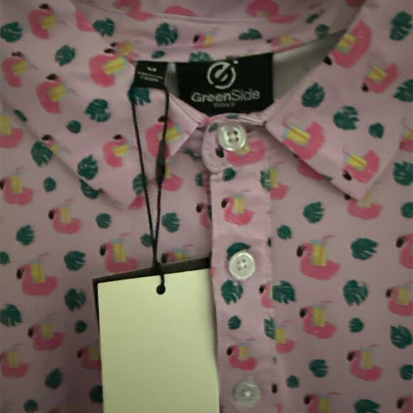Greenside Golf Polo - NWT - Pink Flamingo/Drinks - Medium - Tropical - Picture 3 of 5